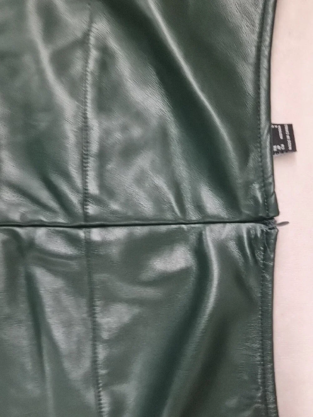 Forever 21 Forest Green Faux Leather Mini Skirt with Silver Zip Size S